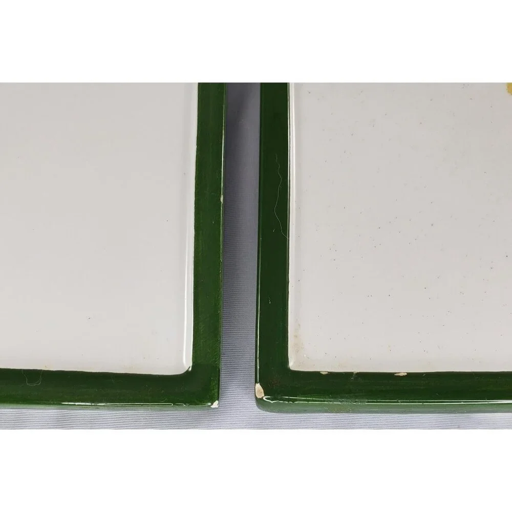 Pier 1 Leaf Trivet Tiles Set of 2 Italy Green White